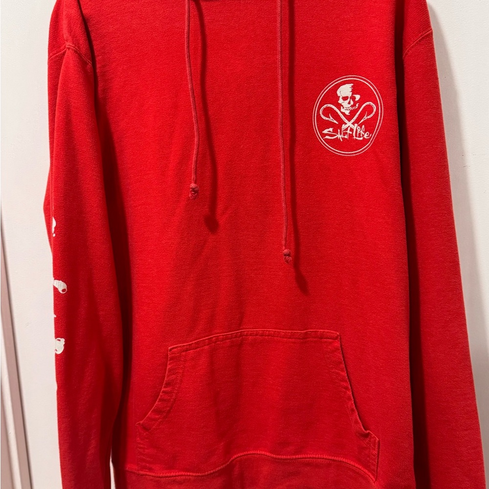 Salt Life Red Crewneck Hoodie with White Skull Logo